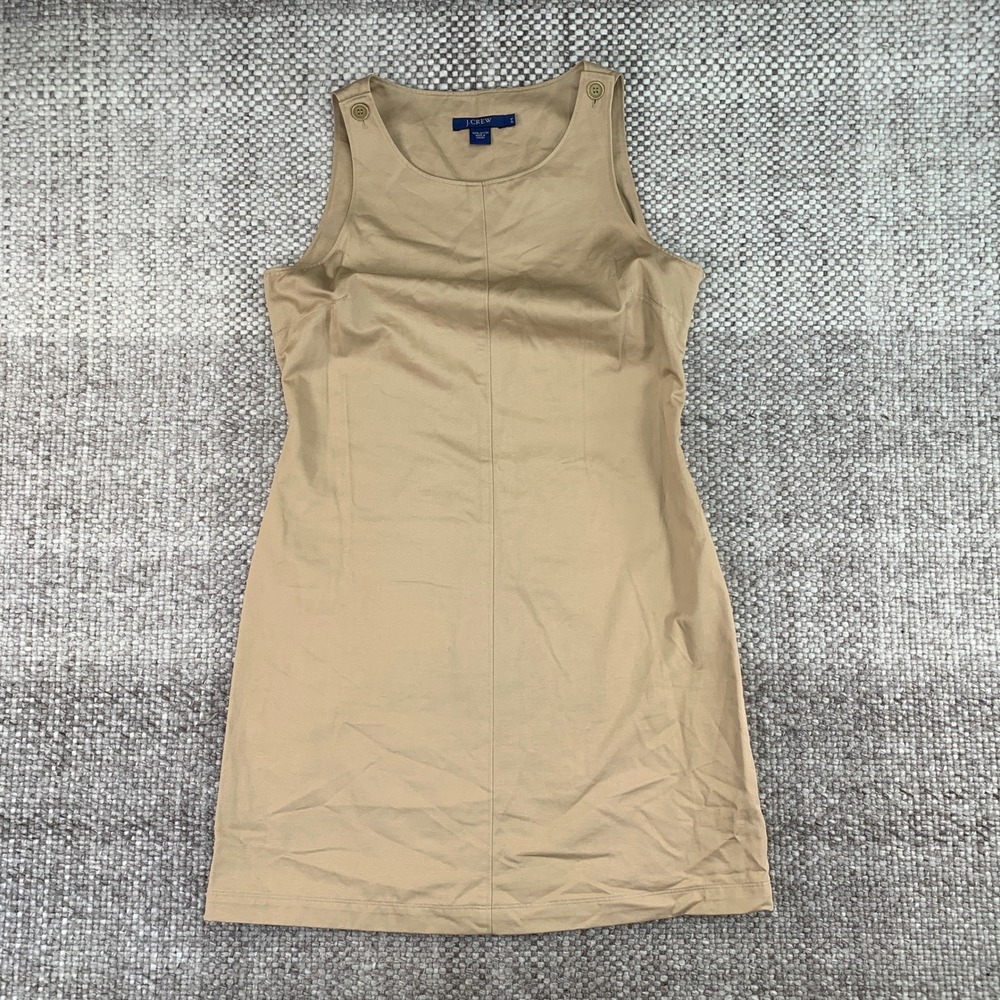 J.Crew Shift Dress Women 2 Tan Cotton Twill Mini Sleeveless Shoulder Button P4